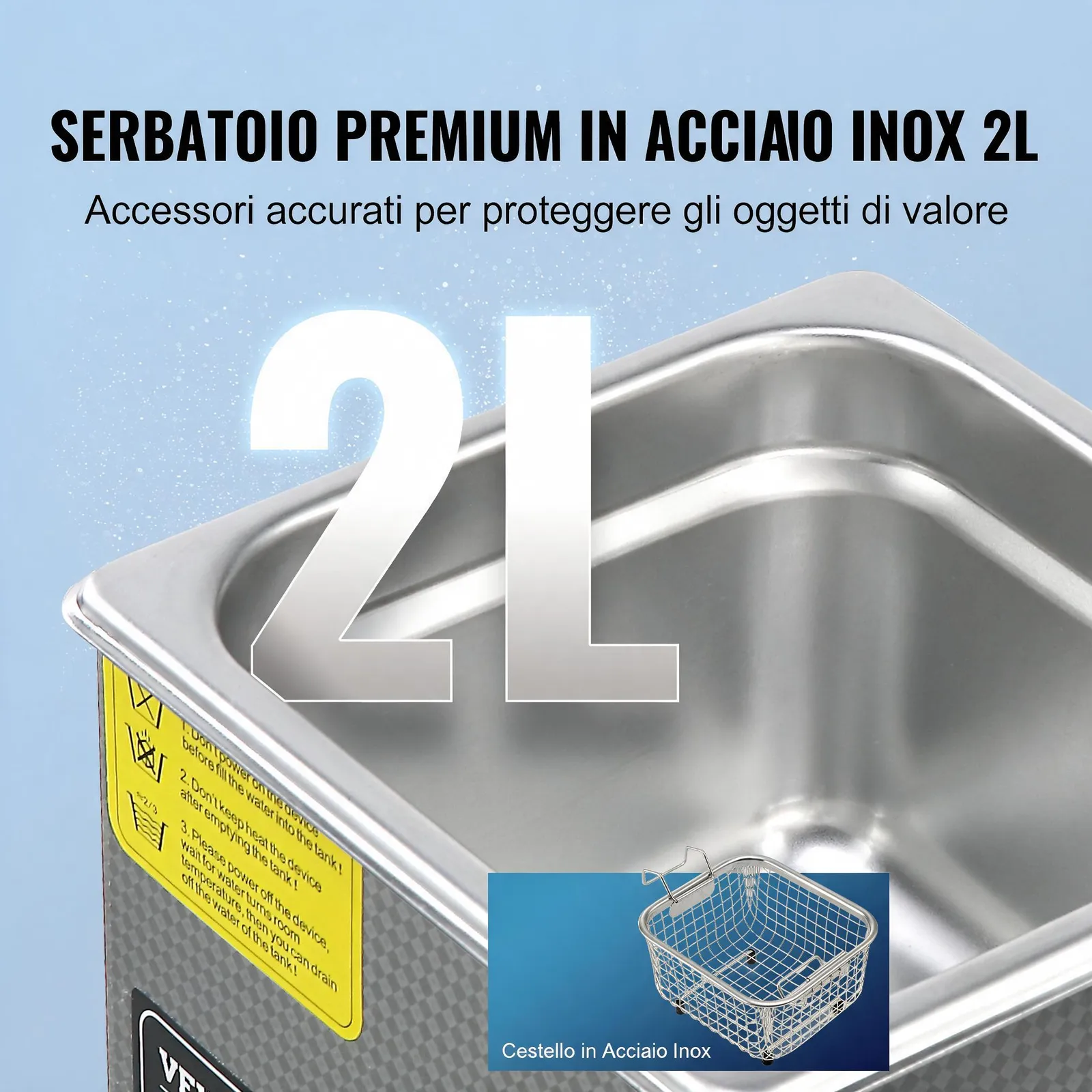 VEVOR Pulitore a Ultrasuoni Vassoio Display Digitale in Acciaio Inox Capienza 2 Litri con Riscaldamento Tempo Temperatura Regolabile, Macchina Pulitrice a Ultrasuoni per Gioielli Occhiali Laboratorio
