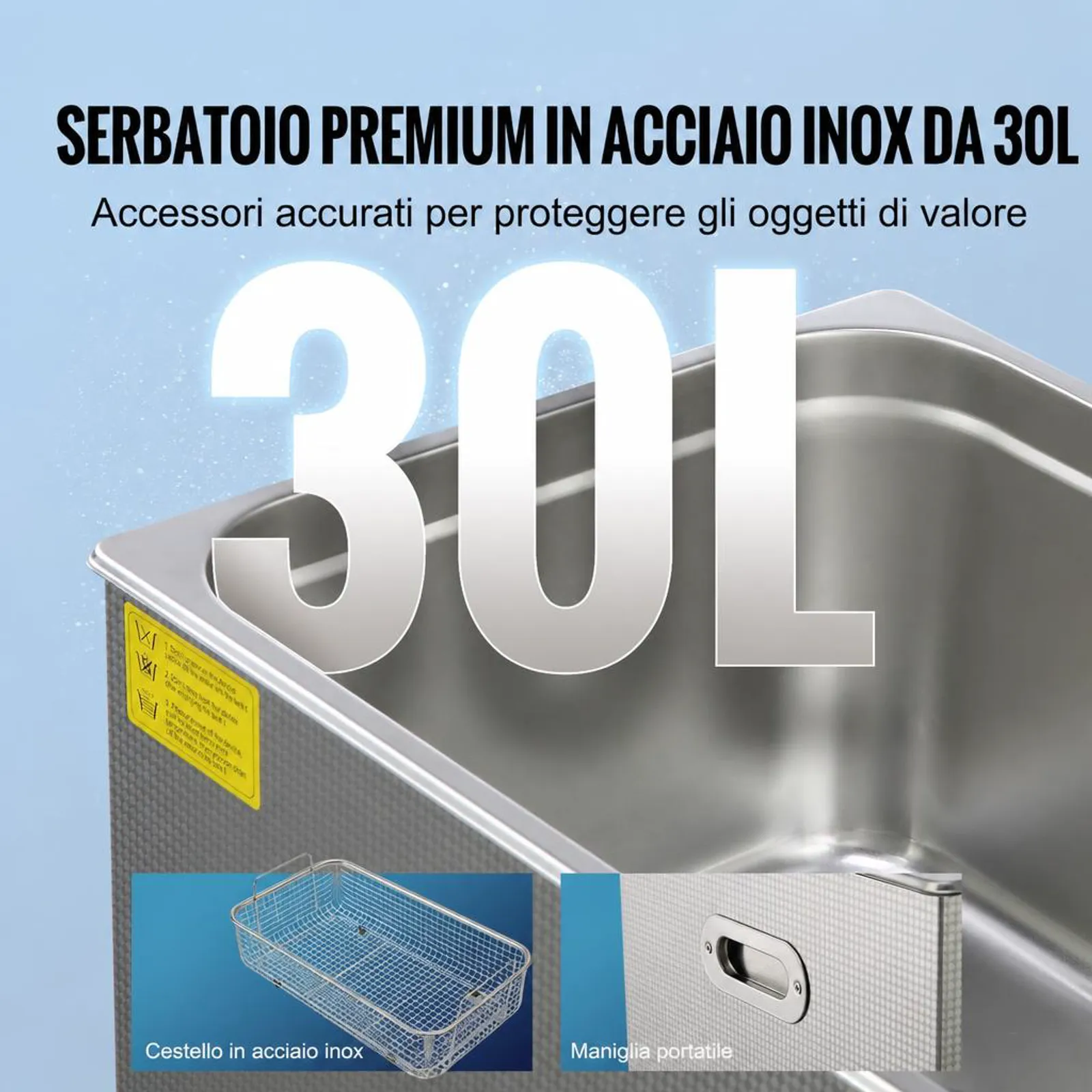 VEVOR Pulitore a Ultrasuoni Display Digitale in Acciaio Inox Capienza 30 Litri con Riscaldamento Tempo Temperatura Regolabile, Macchina Pulitrice a Ultrasuoni per Gioielli Occhiali Orologi Laboratorio