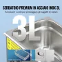 VEVOR Pulitore a Ultrasuoni Digitale in Acciaio Inox Capacità 3 Litri con Riscaldamento Tempo Temperatura Regolabile, Macchina Pulitrice a Ultrasuoni da Gioielli Occhiali Orologi Laboratorio Clinico