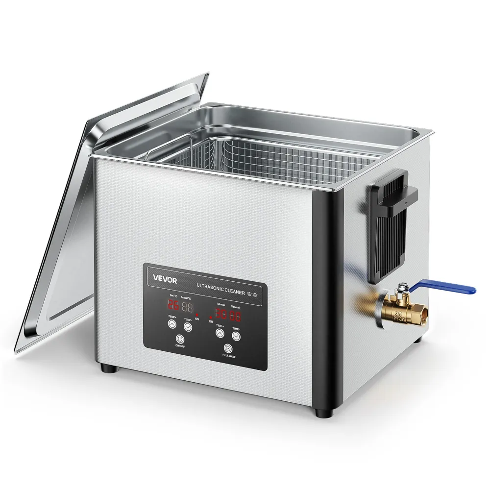 VEVOR Pulitore a Ultrasuoni da 15 L, Macchina Professionale per la Pulizia a Ultrasuoni, con Cestello di Pulizia e Schermo Digitale, in Acciaio Inox da 240W e 40 kHz per Carburatori, Strumenti