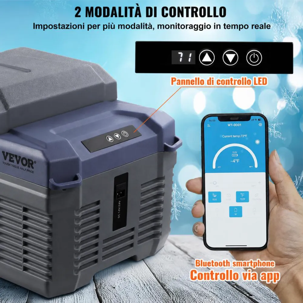 VEVOR Frigorifero per Auto, Congelatore Portatile Zona Singola 12 L 12 Volt, Gamma Regolabile da -20 ~ 20 ℃, Dispositivo di Raffreddamento a Compressore 12/24 V CC e 100-240 V CA per Campeggio Camper