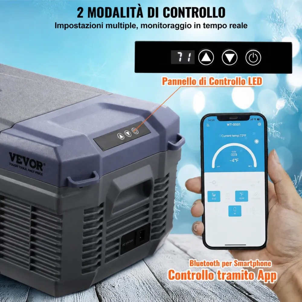 VEVOR Frigorifero per Auto, Congelatore Portatile Zona Singola 15 L 12 Volt, Gamma Regolabile da -20 ~ 20 ℃, Dispositivo di Raffreddamento a Compressore 12/24 V CC e 100-240 V CA per Campeggio Camper