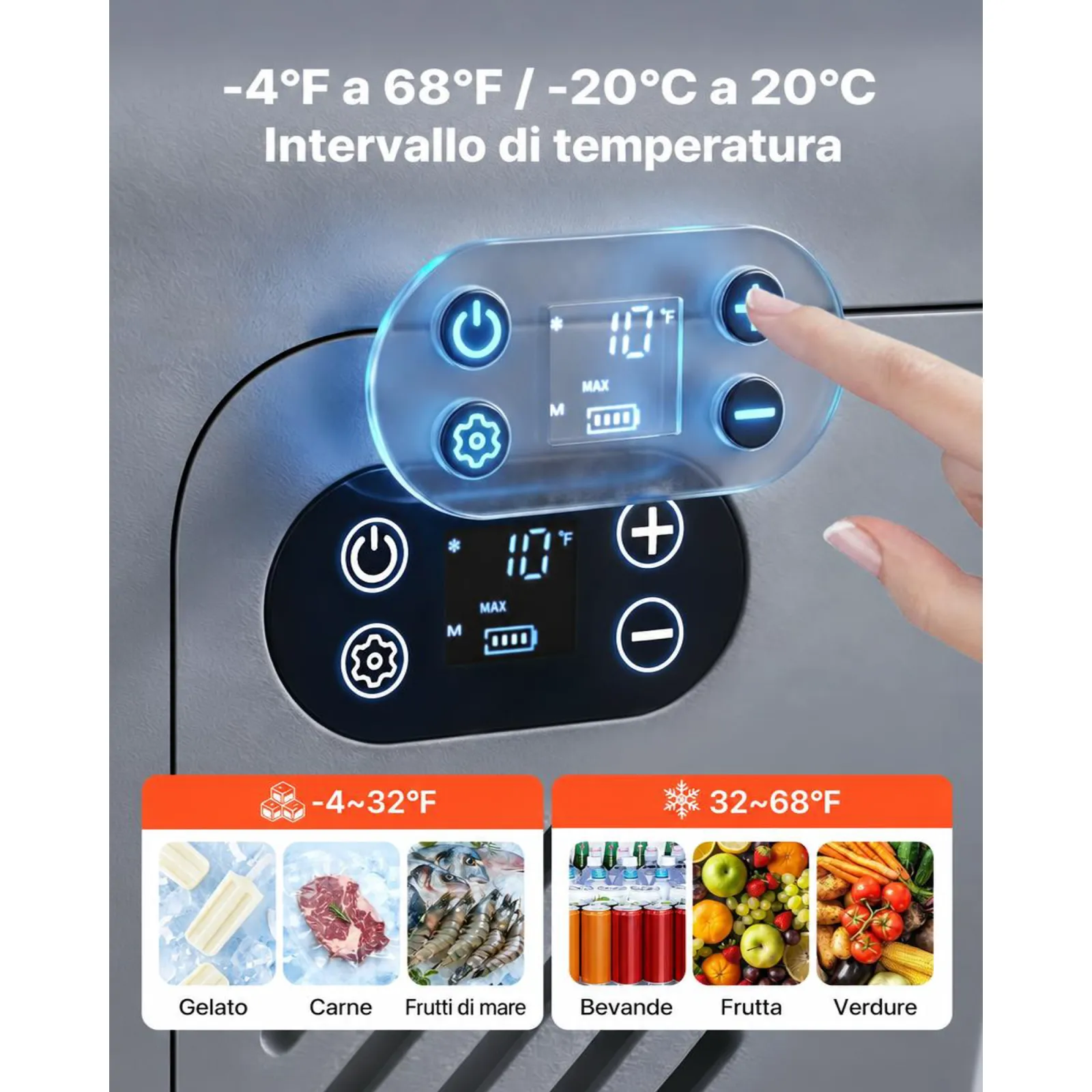 VEVOR Frigorifero Portatile Elettrico per Auto, Frigo Portatile da Auto Capienza 18 Litri 12V/24V 100-240V CA, Frigorifero a Compressore -20°C a 20°C Maniglia Senza Ruote per Campeggio Viaggio Pesca