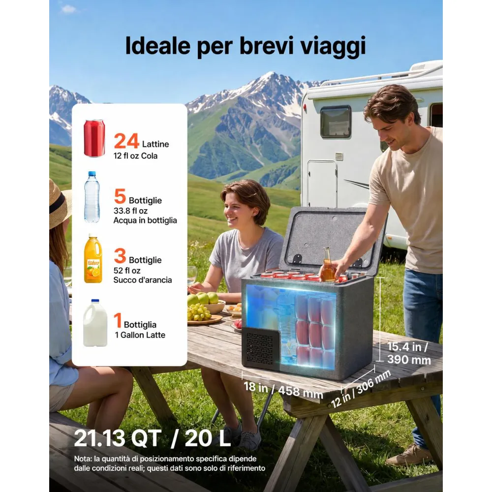 VEVOR Frigorifero Portatile da Auto, Frigorifero per Auto Capienza 20 L in EPP, Congelatore Elettrico da Auto Controllo APP -10°C a 10°C, per Camion Furgoni Camper SUV Barche Viaggio Campeggio