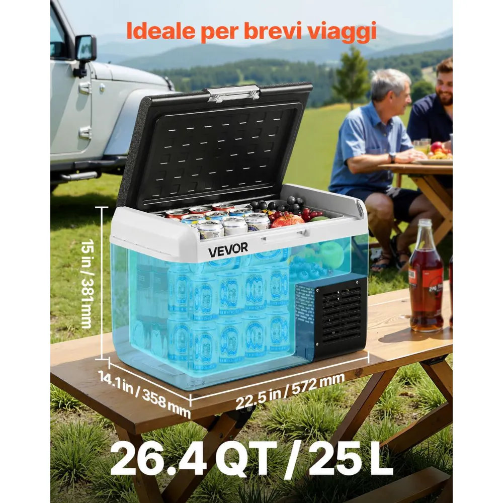 VEVOR Frigorifero per Auto Portatile da 12V, Frigo Auto Portatile Capienza 25 L Temperatura Regolabile da -20 a 20 °C, Potenza 60 W Rumore meno di 45 dB 572 x 358 x 381 mm, Campeggio Picnic Viaggio