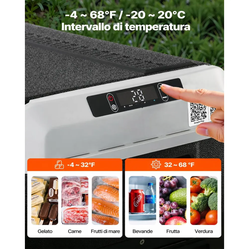 VEVOR Frigorifero per Auto Portatile da 12V, Frigo Auto Portatile Capienza 25 L Temperatura Regolabile da -20 a 20 °C, Potenza 60 W Rumore meno di 45 dB 572 x 358 x 381 mm, Campeggio Picnic Viaggio