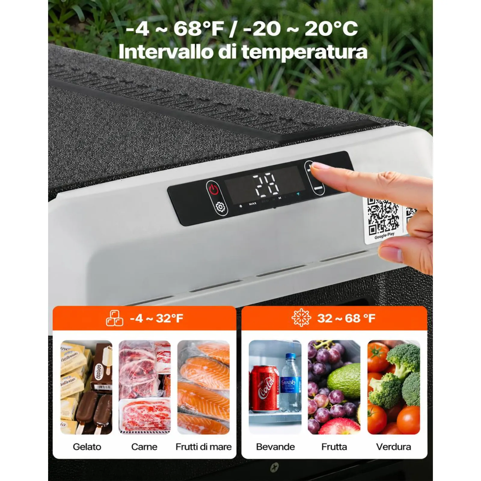 VEVOR Frigorifero per Auto Portatile da 12V, Frigo Auto Portatile Capienza 25 L Temperatura Regolabile da -20 a 20 °C, Potenza 60 W Rumore meno di 45 dB 572 x 358 x 381 mm, Campeggio Picnic Viaggio