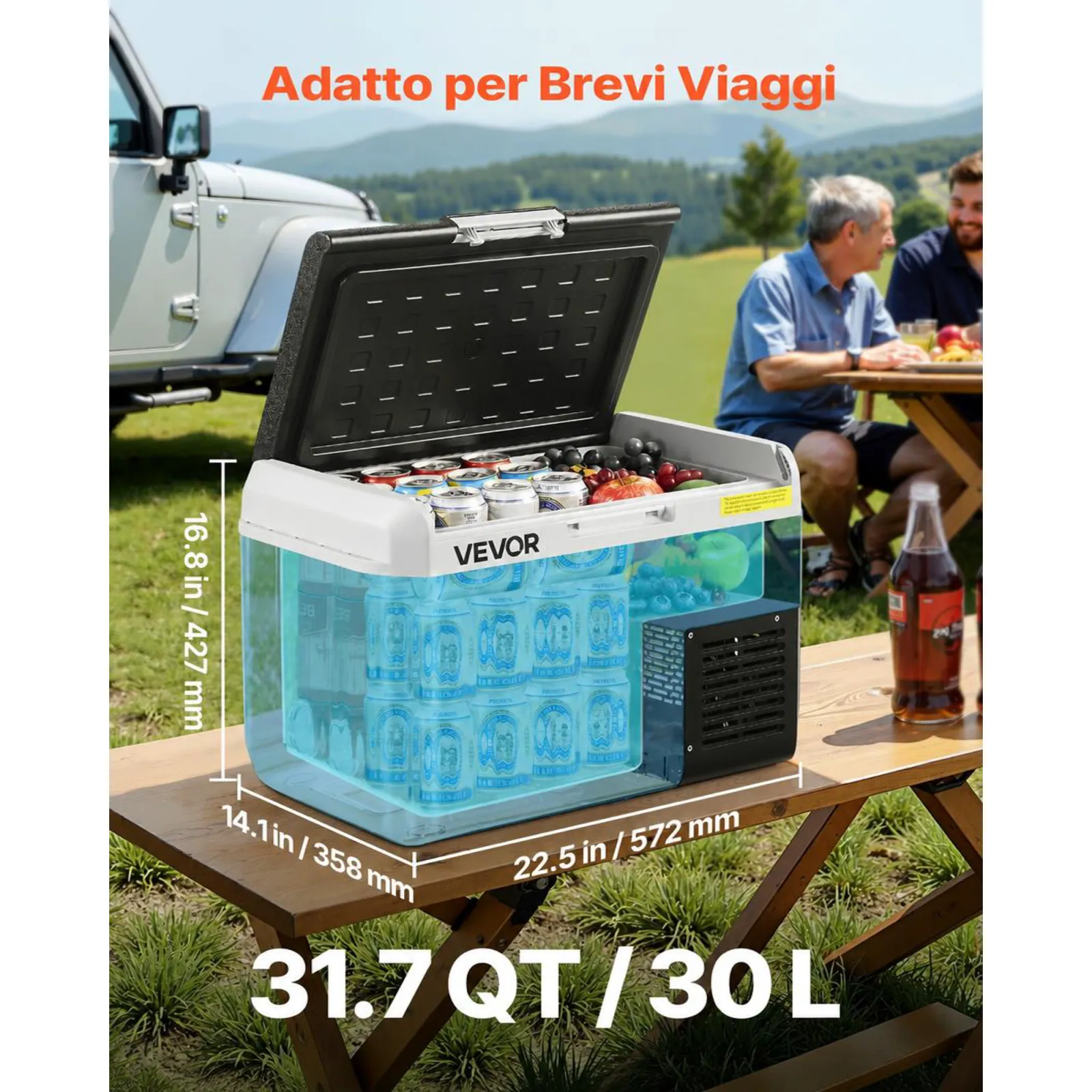 VEVOR Frigorifero da Auto Portatile 60W, Frigo Portatile Compressore Capienza 30 Litri Zona Singola Temperatura Regolabile da -20℃ a 20℃, Frigorifero da Esterno Campeggio Picnic CC 12/24V CA 100-240V