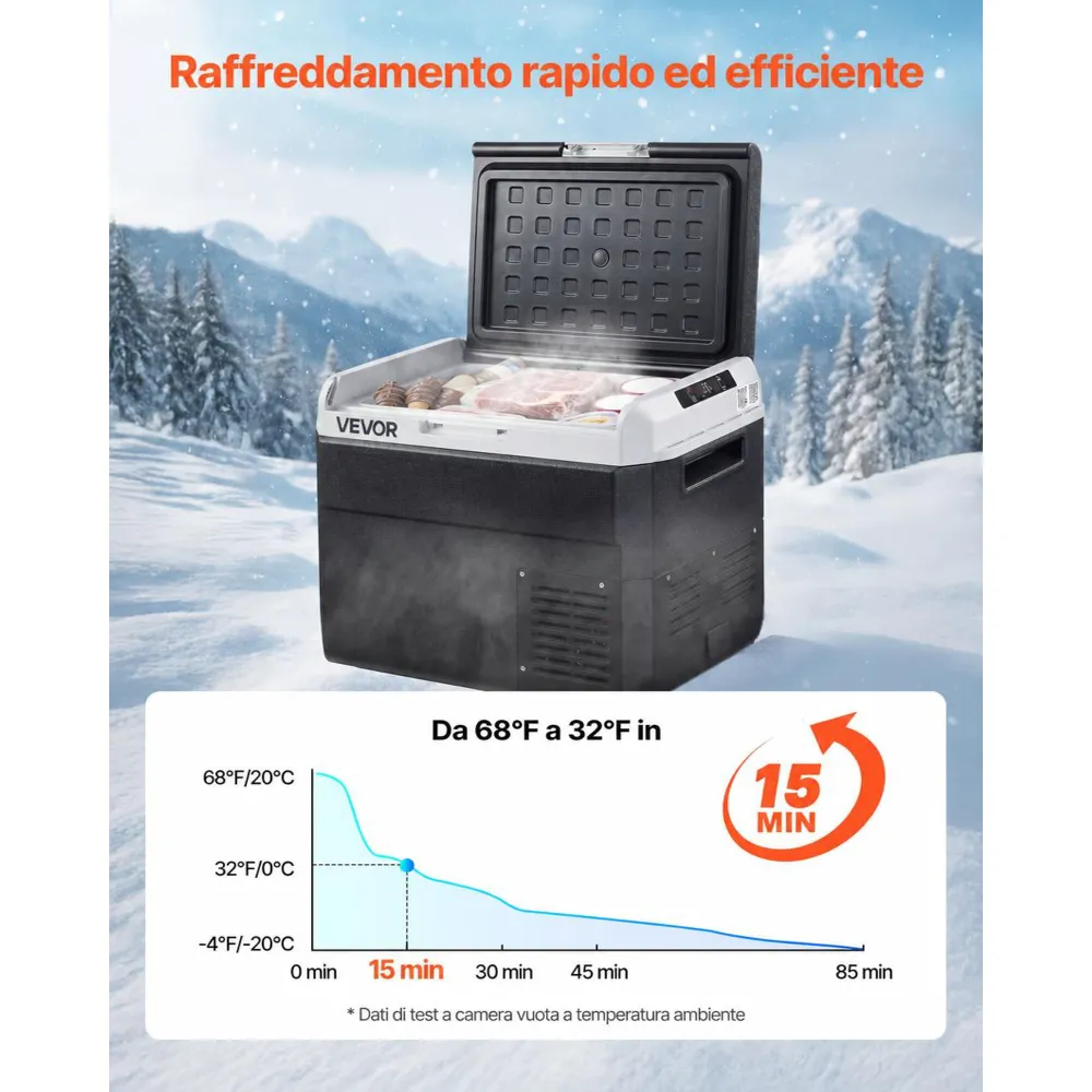 VEVOR Frigorifero da Auto Portatile 60W, Frigo Portatile Compressore Capienza 30 Litri Zona Singola Temperatura Regolabile da -20℃ a 20℃, Frigorifero da Esterno Campeggio Picnic CC 12/24V CA 100-240V