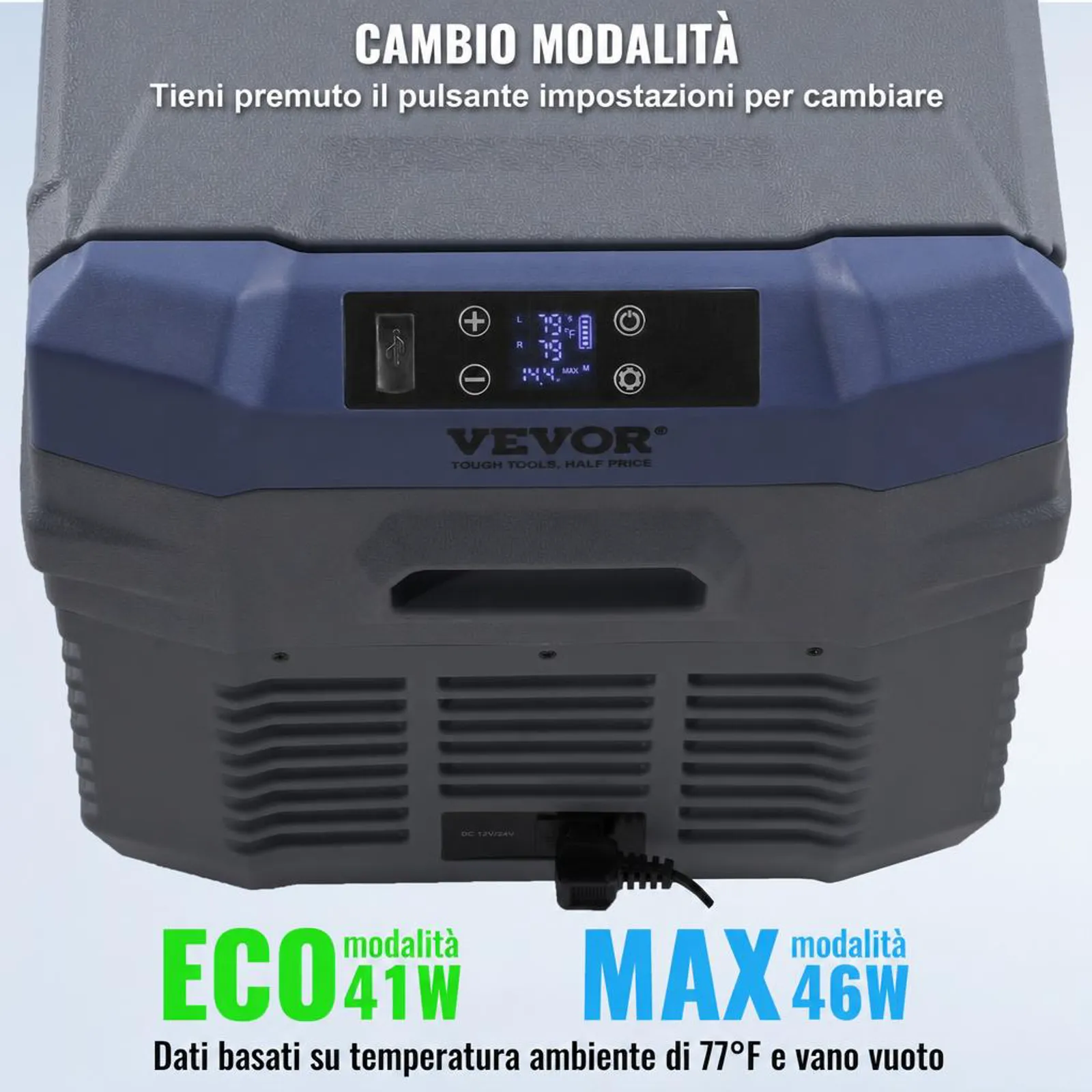VEVOR Frigorifero per Auto, Congelatore Portatile Doppia Zona 25 L, 12 Volt, Gamma Regolabile da -20 ~ 20 ℃, Dispositivo di Raffreddamento a Compressore 12/24 V CC e 100-240 V CA per Campeggio Camper