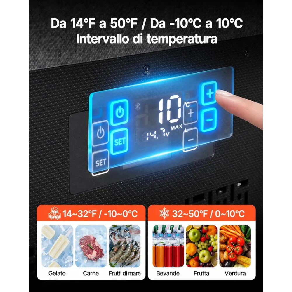 VEVOR Frigorifero a Compressore da Auto 40L, Congelatore per Auto in EPP Elettrico Controllo APP senza Ruote senza Maniglia Temperatura -10°C a 10°C per Camion Camper SUV Barche, Campeggio Viaggio