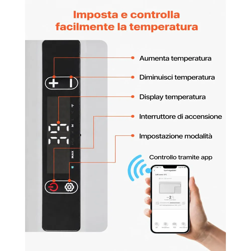 VEVOR Frigorifero da Auto da 12V, Frigo Portatile 40 Litri Portatile per Campeggio Temperatura Regolabile da -20℃ a 20℃ 12/24V CC 100-240V CA, Frigorifero a Compressore da Esterno, Picnic, Camper