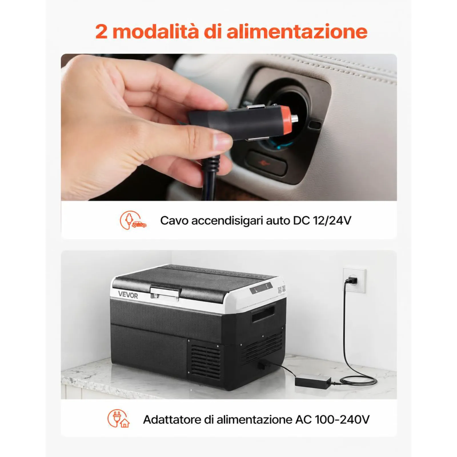 VEVOR Frigorifero da Auto da 12V, Frigo Portatile 40 Litri Portatile per Campeggio Temperatura Regolabile da -20℃ a 20℃ 12/24V CC 100-240V CA, Frigorifero a Compressore da Esterno, Picnic, Camper