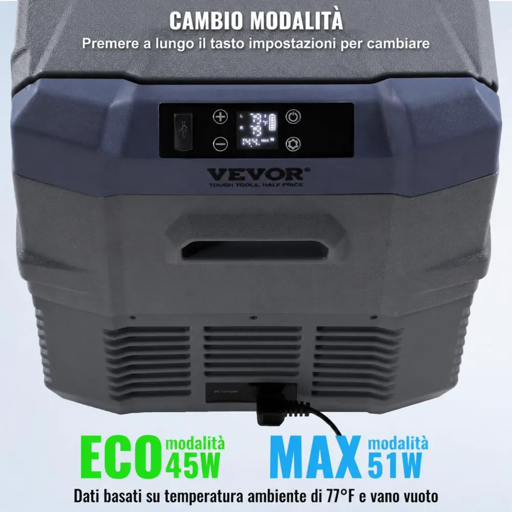 VEVOR Frigorifero per Auto, Congelatore Portatile Doppia Zona 32 L, 12 Volt, Gamma Regolabile da -20 ~ 20 ℃, Dispositivo di Raffreddamento a Compressore 12/24 V CC e 100-240 V CA per Campeggio Camper