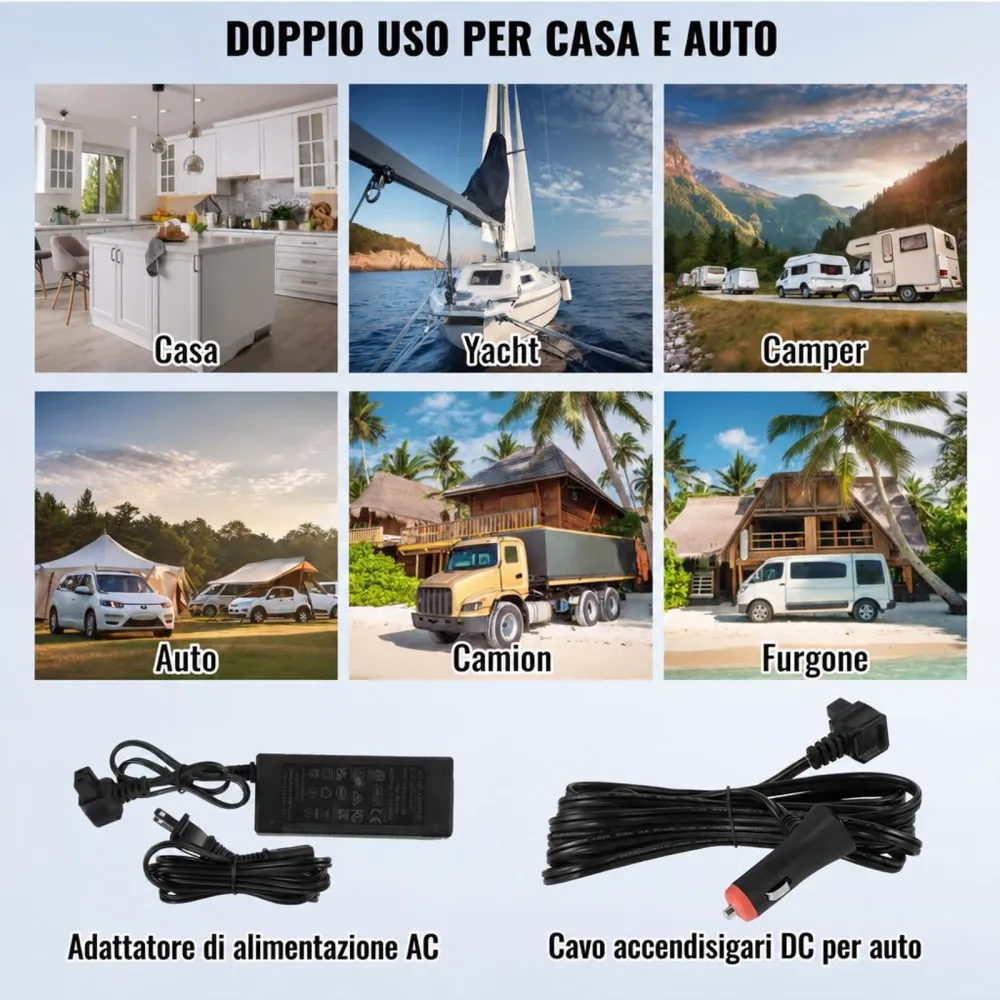 VEVOR Frigorifero per Auto, Congelatore Portatile Doppia Zona 32 L, 12 Volt, Gamma Regolabile da -20 ~ 20 ℃, Dispositivo di Raffreddamento a Compressore 12/24 V CC e 100-240 V CA per Campeggio Camper