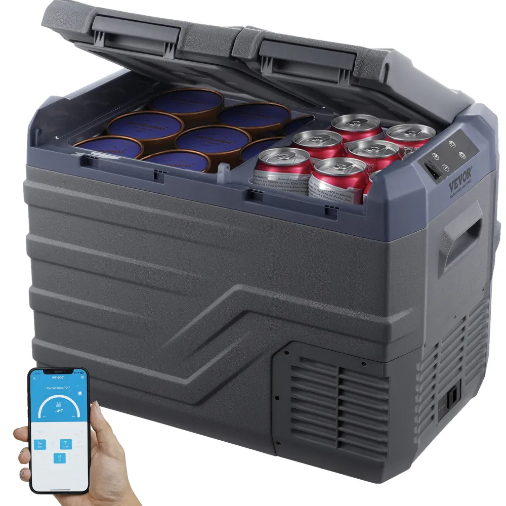 VEVOR Frigorifero per Auto, Congelatore Portatile Doppia Zona 32 L, 12 Volt, Gamma Regolabile da -20 ~ 20 ℃, Dispositivo di Raffreddamento a Compressore 12/24 V CC e 100-240 V CA per Campeggio Camper
