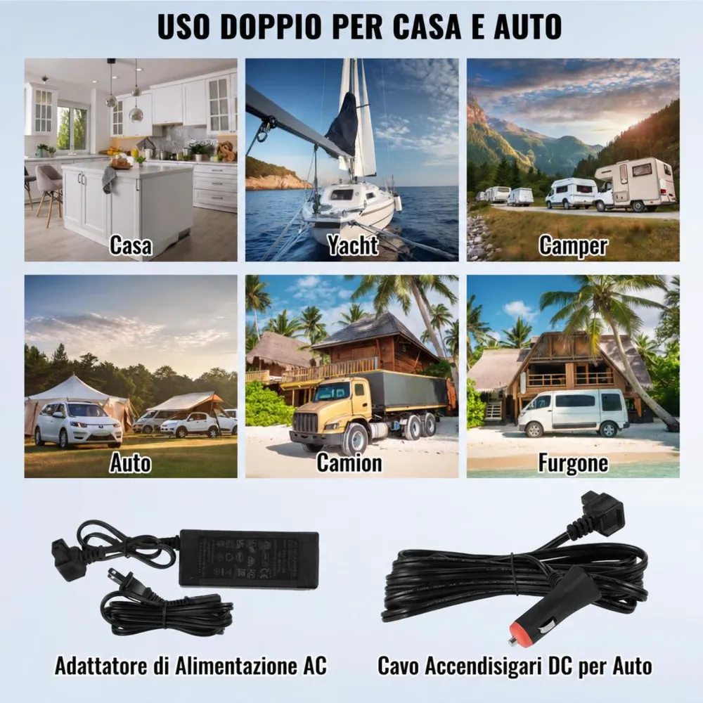 VEVOR Frigorifero per Auto, Congelatore Portatile Doppia Zona 40 L, 12 Volt, Gamma Regolabile da -20 ~ 20 ℃, Dispositivo di Raffreddamento a Compressore 12/24 V CC e 100-240 V CA per Campeggio Camper