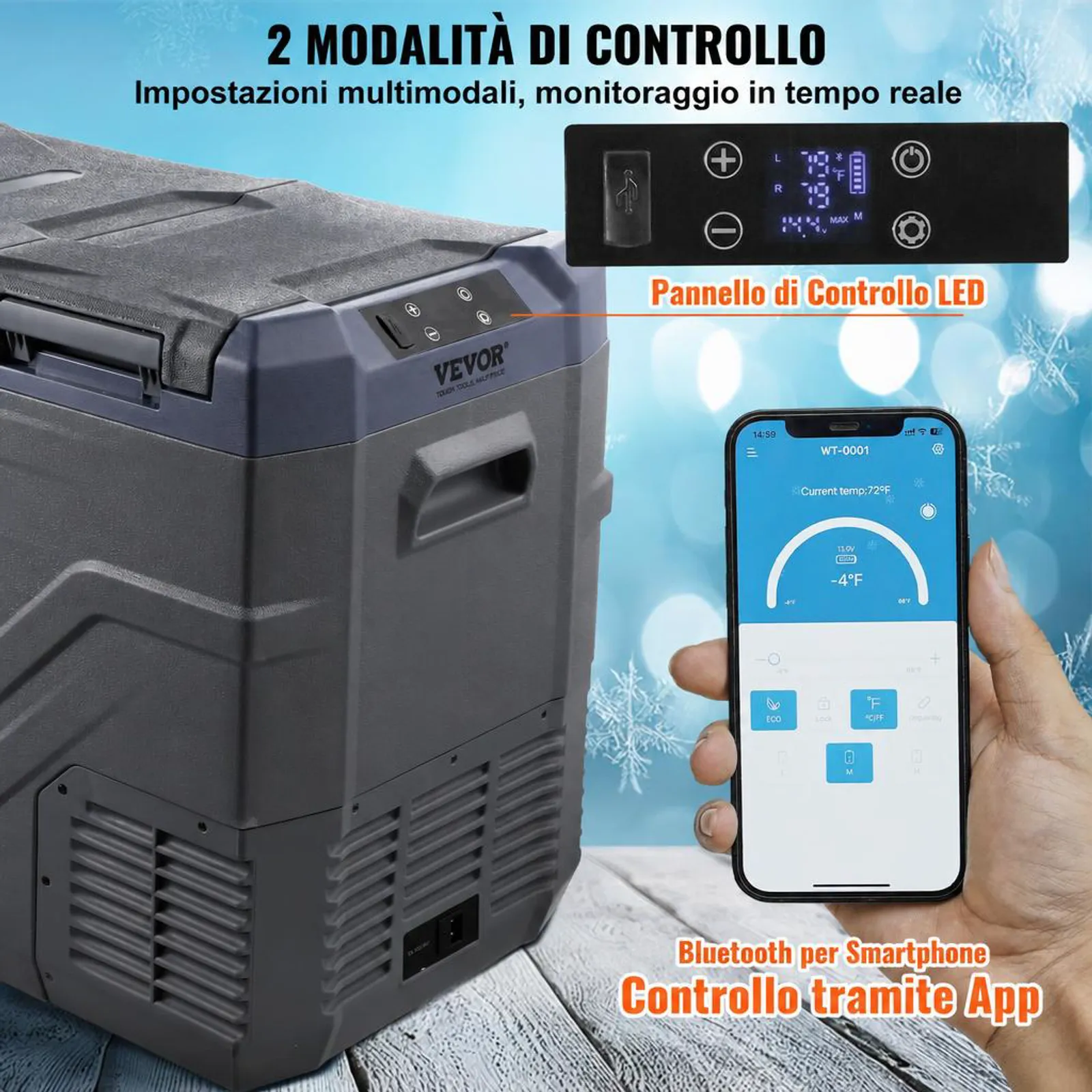 VEVOR Frigorifero per Auto, Congelatore Portatile Doppia Zona 40 L, 12 Volt, Gamma Regolabile da -20 ~ 20 ℃, Dispositivo di Raffreddamento a Compressore 12/24 V CC e 100-240 V CA per Campeggio Camper