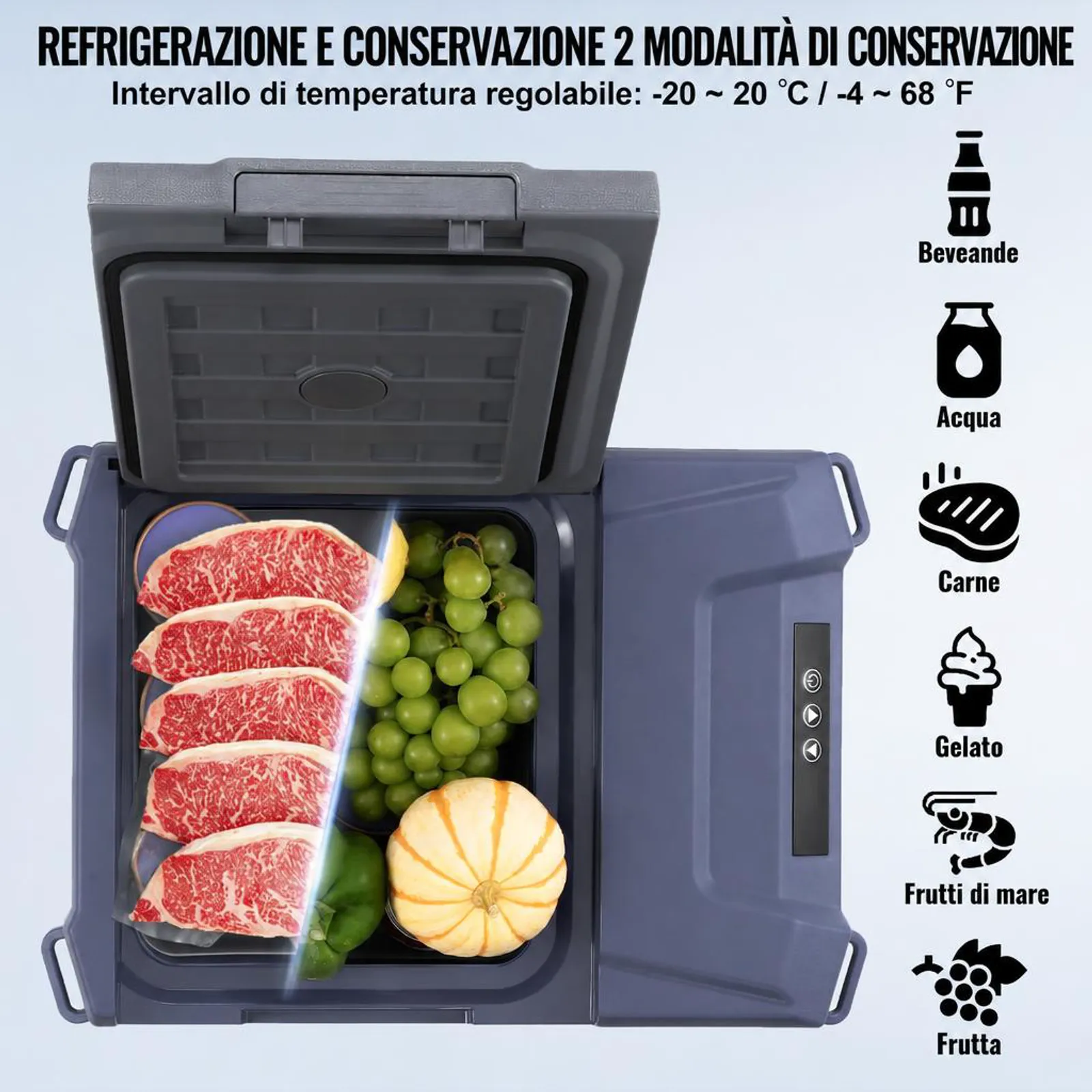 VEVOR Frigorifero per Auto, Congelatore Portatile Zona Singola 9 L 12 Volt, Gamma Regolabile da -20 ~ 20 ℃, Dispositivo di Raffreddamento a Compressore 12/24 V CC e 100-240 V CA per Campeggio Camper