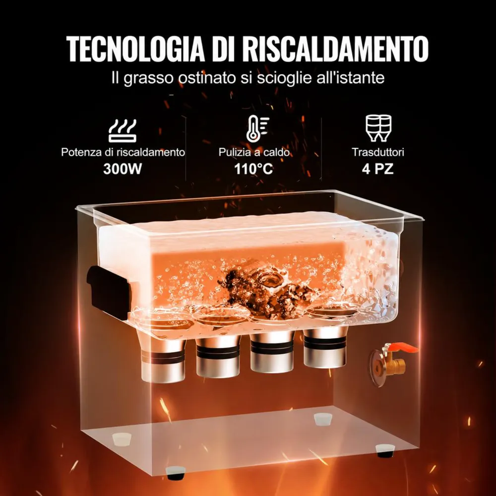 VEVOR Pulitore ad Ultrasuoni 10L con Timer Riscaldante Cestello, Macchina Digitale a Cavitazione Sonica, Pulitrice Ultrasuoni 240 W per Strumenti di Orologi, Occhiali, Monete, Utensili Metallici