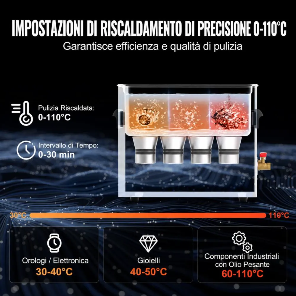 VEVOR Pulitore ad Ultrasuoni 10L con Timer Riscaldante Cestello, Macchina Digitale a Cavitazione Sonica, Pulitrice Ultrasuoni 240 W per Strumenti di Orologi, Occhiali, Monete, Utensili Metallici