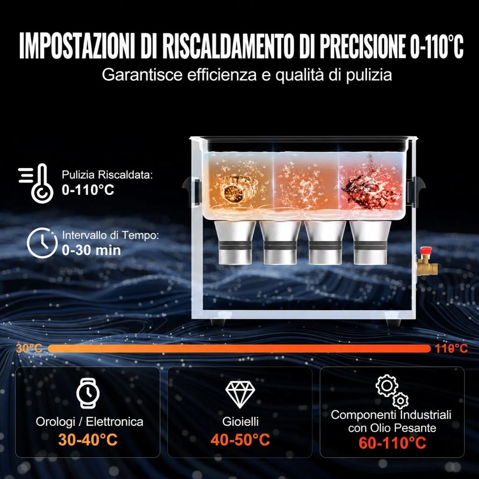VEVOR Pulitore ad Ultrasuoni 10L con Timer Riscaldante Cestello, Macchina Digitale a Cavitazione Sonica, Pulitrice Ultrasuoni 240 W per Strumenti di Orologi, Occhiali, Monete, Utensili Metallici