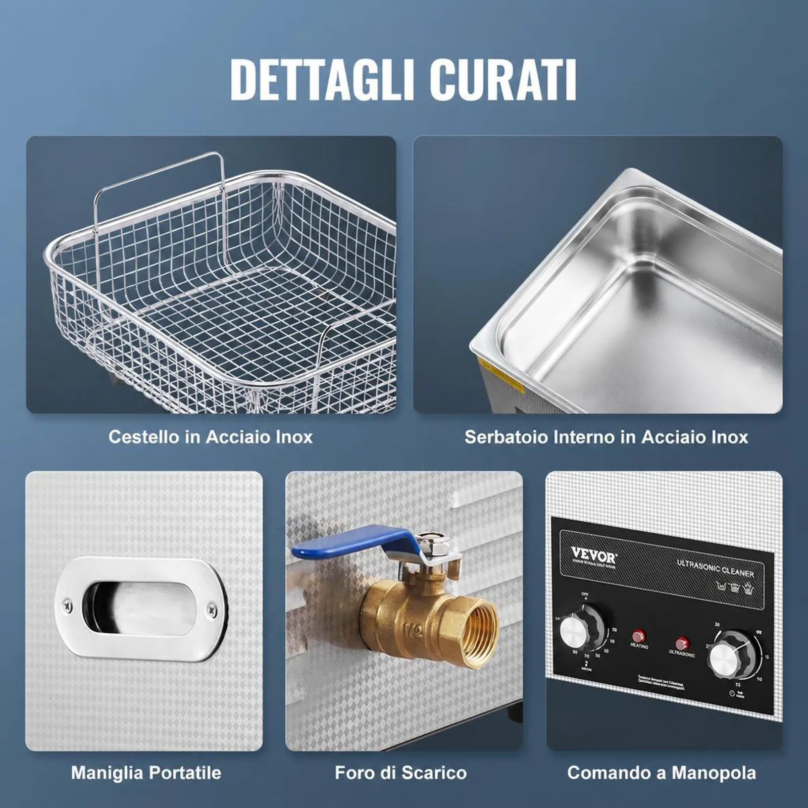 VEVOR Pulitore ad Ultrasuoni 15L con Timer Riscaldante Cestello, Macchina Digitale a Cavitazione Sonica, Pulitrice Ultrasuoni 360 W per Strumenti di Orologi, Occhiali, Monete, Utensili Metallici