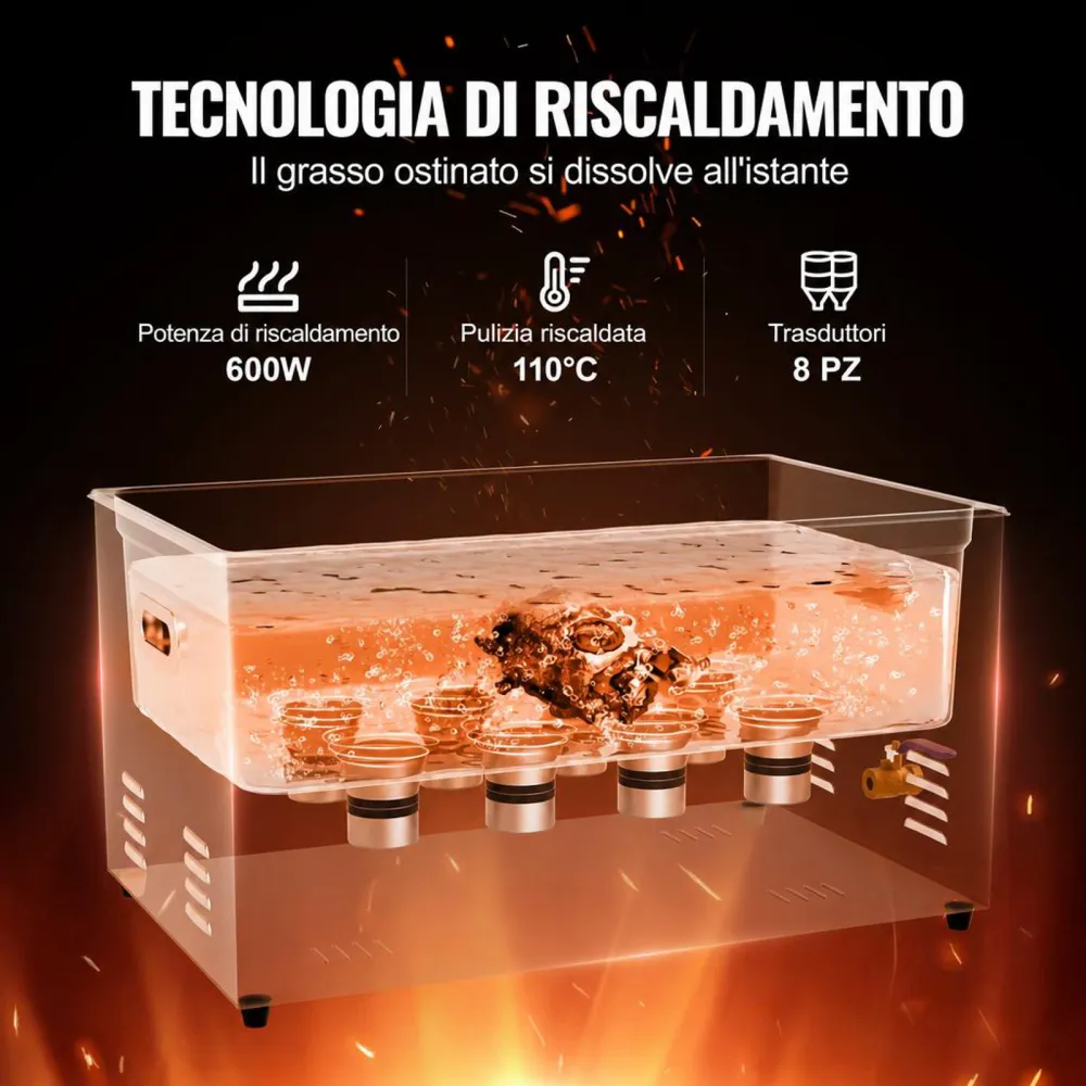 VEVOR Pulitore ad Ultrasuoni 22L con Timer Riscaldante Cestello, Macchina Digitale a Cavitazione Sonica, Pulitrice Ultrasuoni 480 W per Strumenti di Orologi, Occhiali, Monete, Utensili Metallici