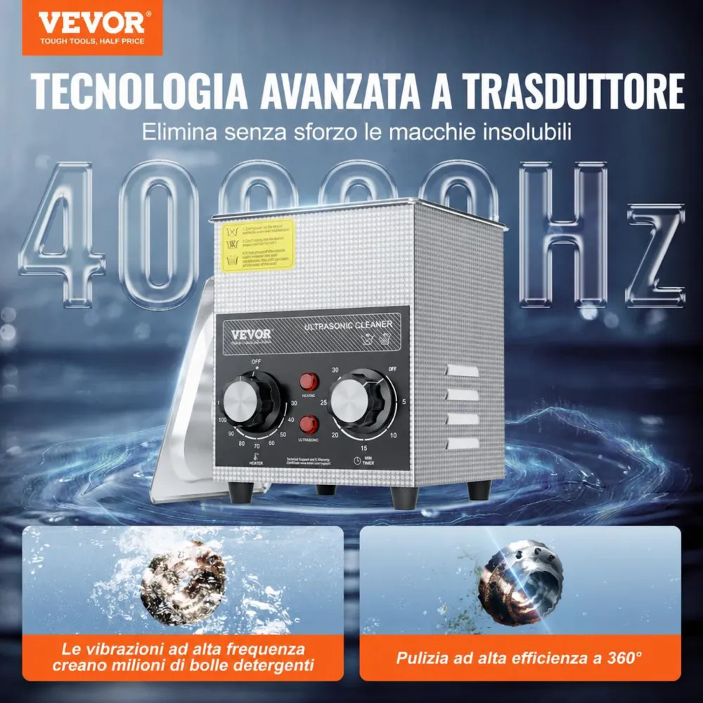 VEVOR Pulitore ad Ultrasuoni 2L con Timer Riscaldante Cestello, Macchina Digitale a Cavitazione Sonica, Pulitrice Ultrasuoni 60 W per Strumenti di Orologi, Occhiali, Monete, Utensili Metallici