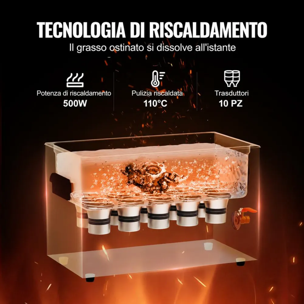 VEVOR Pulitore ad Ultrasuoni 30L con Timer Riscaldante Cestello, Macchina Digitale a Cavitazione Sonica, Pulitrice Ultrasuoni 600 W per Strumenti di Orologi, Occhiali, Monete, Utensili Metallici