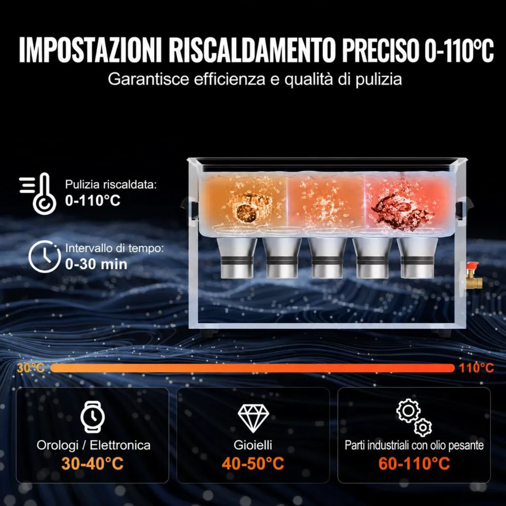VEVOR Pulitore ad Ultrasuoni 30L con Timer Riscaldante Cestello, Macchina Digitale a Cavitazione Sonica, Pulitrice Ultrasuoni 600 W per Strumenti di Orologi, Occhiali, Monete, Utensili Metallici