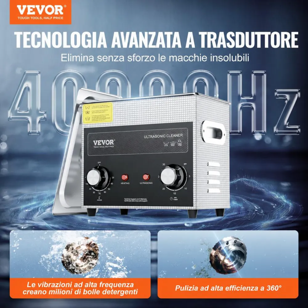 VEVOR Pulitore ad Ultrasuoni 3L con Timer Riscaldante Cestello, Macchina Digitale a Cavitazione Sonica, Pulitrice Ultrasuoni 120 W per Strumenti di Orologi, Occhiali, Monete, Utensili Metallici