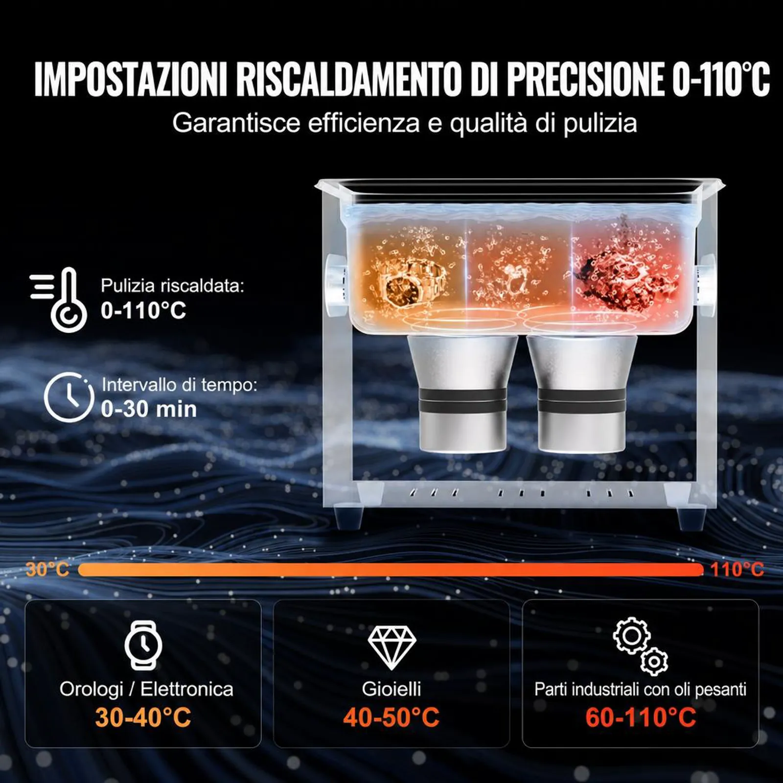 VEVOR Pulitore ad Ultrasuoni 3L con Timer Riscaldante Cestello, Macchina Digitale a Cavitazione Sonica, Pulitrice Ultrasuoni 120 W per Strumenti di Orologi, Occhiali, Monete, Utensili Metallici