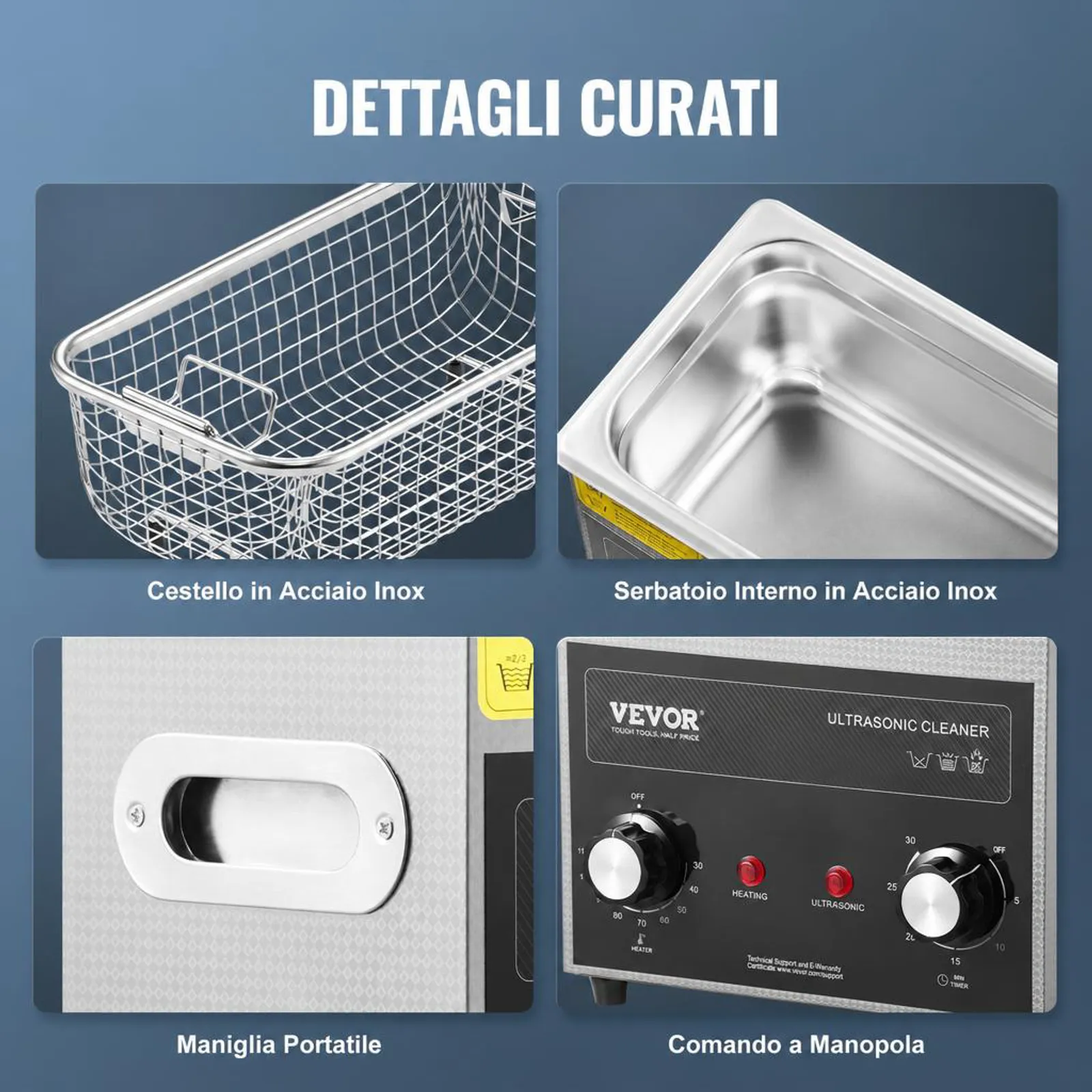 VEVOR Pulitore ad Ultrasuoni 3L con Timer Riscaldante Cestello, Macchina Digitale a Cavitazione Sonica, Pulitrice Ultrasuoni 120 W per Strumenti di Orologi, Occhiali, Monete, Utensili Metallici