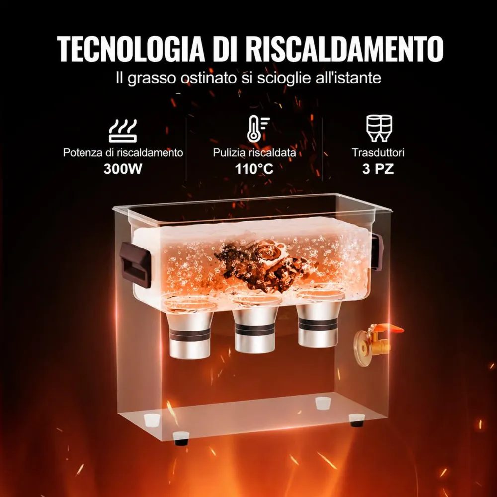 VEVOR Pulitore ad Ultrasuoni 6L con Timer Riscaldante Cestello, Macchina Digitale a Cavitazione Sonica, Pulitrice Ultrasuoni 180 W per Strumenti di Orologi, Occhiali, Monete, Utensili Metallici