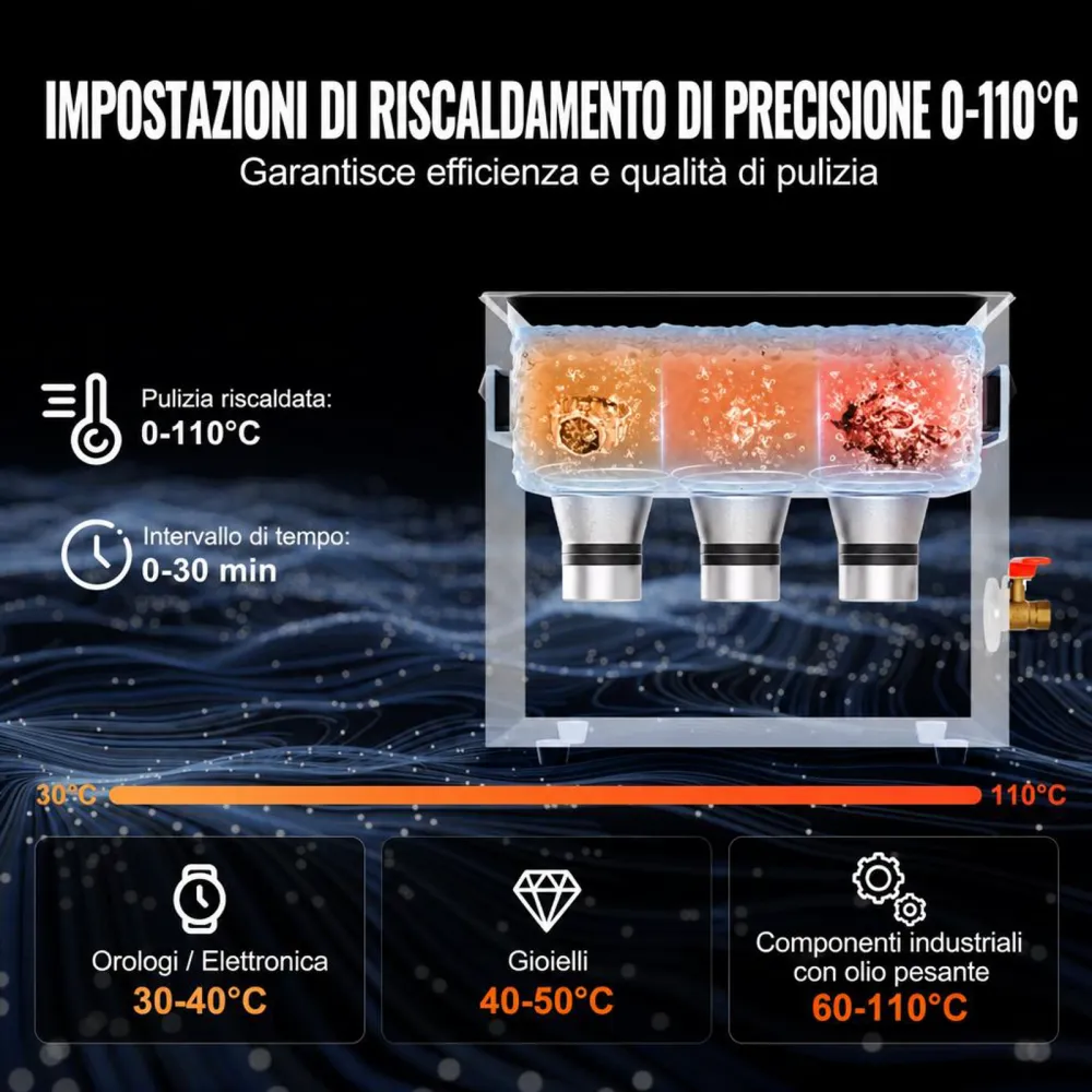 VEVOR Pulitore ad Ultrasuoni 6L con Timer Riscaldante Cestello, Macchina Digitale a Cavitazione Sonica, Pulitrice Ultrasuoni 180 W per Strumenti di Orologi, Occhiali, Monete, Utensili Metallici