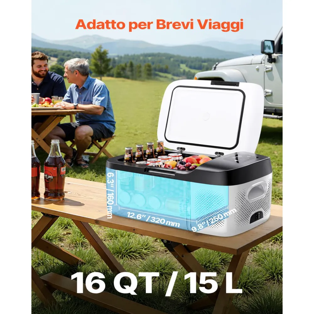VEVOR Frigorifero Elettrico Portatile per Auto 15 L, Mini Compressore Elettrico  CC 12 V 24 V con Modalità Freddo e Caldo Controllo Tramite App, Design Compatto e Antiurto, per Camper Camion Barca