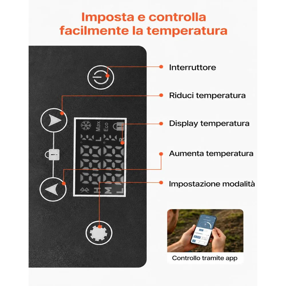 VEVOR Frigorifero Elettrico Portatile per Auto 15 L, Mini Compressore Elettrico  CC 12 V 24 V con Modalità Freddo e Caldo Controllo Tramite App, Design Compatto e Antiurto, per Camper Camion Barca