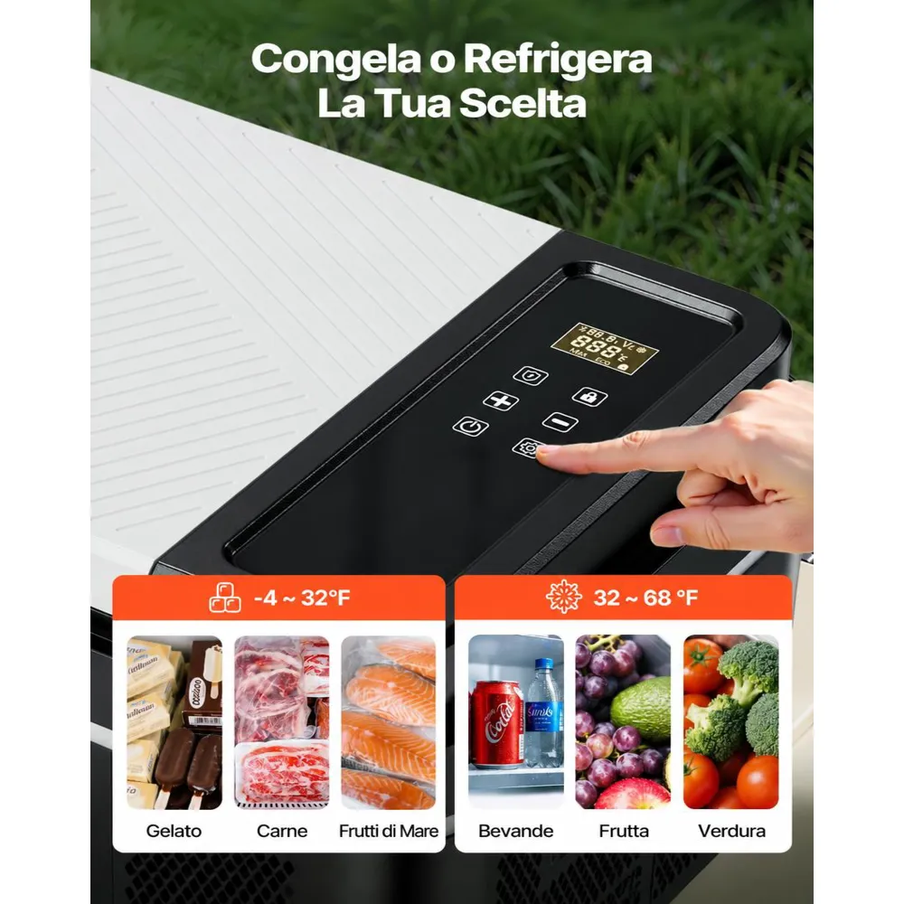 VEVOR Frigorifero Elettrico Portatile per Auto 20 L, Mini Frigo Portatile per Auto, Funzionamento CC 12 V 24 V, CA da 100 V a 240 V, Temperatura Regolabile da -20 °C a 20 °C, per Camper Viaggio Barca