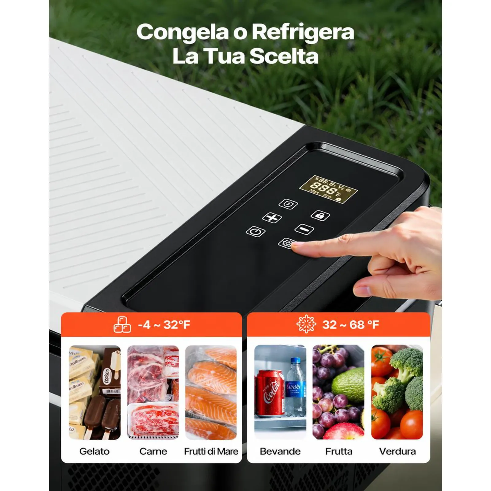 VEVOR Frigorifero Elettrico Portatile per Auto 20 L, Mini Frigo Portatile per Auto, Funzionamento CC 12 V 24 V, CA da 100 V a 240 V, Temperatura Regolabile da -20 °C a 20 °C, per Camper Viaggio Barca