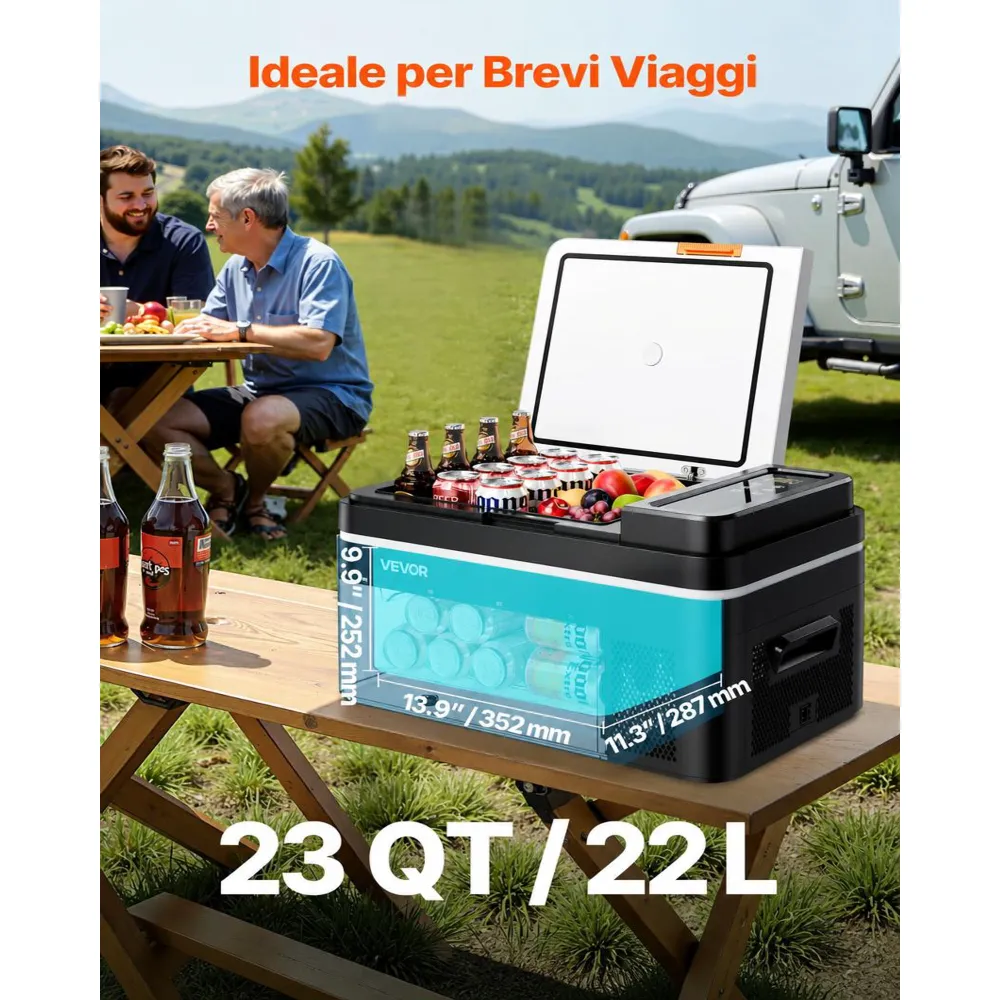 VEVOR Frigorifero Elettrico Protatile per Auto, Mini Frigorifero Portatile Funzione Caldo e Freddo, Capacità 22 L, Funzionamento CC 12V 24V, AC da 100V a 240V, Temperatura Regolabile per Camion Barca