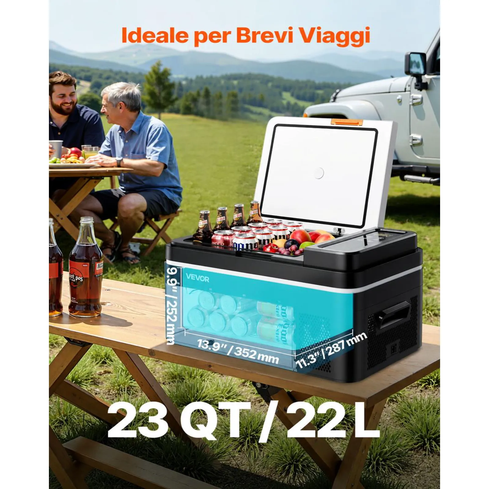 VEVOR Frigorifero Elettrico Protatile per Auto, Mini Frigorifero Portatile Funzione Caldo e Freddo, Capacità 22 L, Funzionamento CC 12V 24V, AC da 100V a 240V, Temperatura Regolabile per Camion Barca