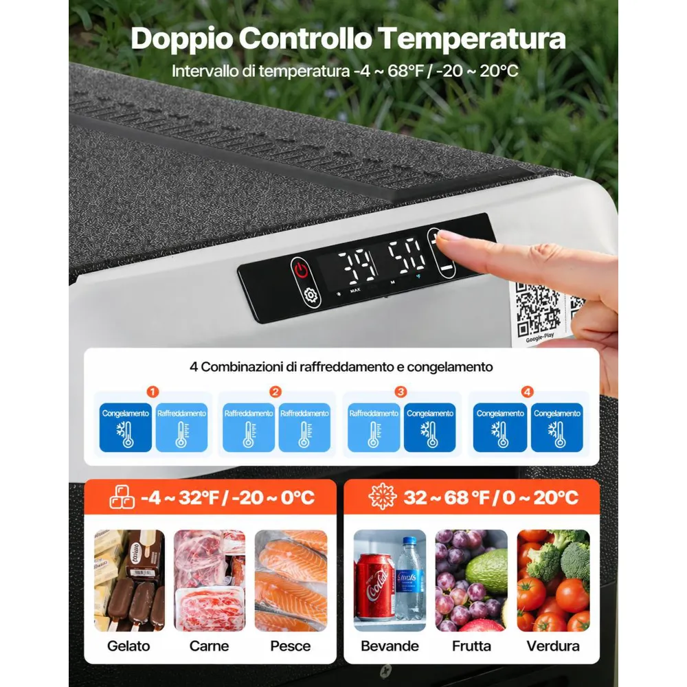VEVOR Frigorifero per Auto Portatile 70 W con Ruote, Frigo Portatile da Auto Camper per Viaggio Campeggio Picnic BBQ Capienza ca. 95 Litri, Doppia Zona, Frigorifero con Ruote Maniglia a Compressore