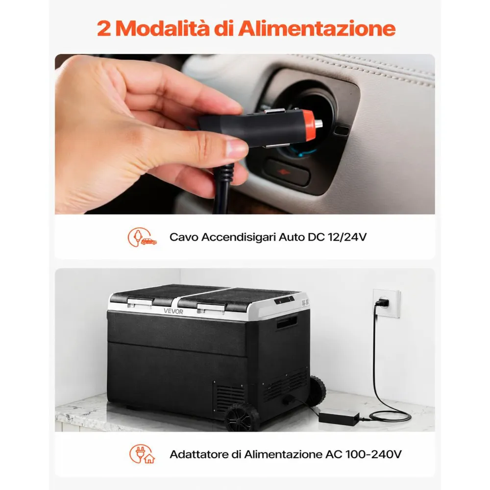 VEVOR Frigorifero per Auto Portatile 70 W con Ruote, Frigo Portatile da Auto Camper per Viaggio Campeggio Picnic BBQ Capienza ca. 95 Litri, Doppia Zona, Frigorifero con Ruote Maniglia a Compressore