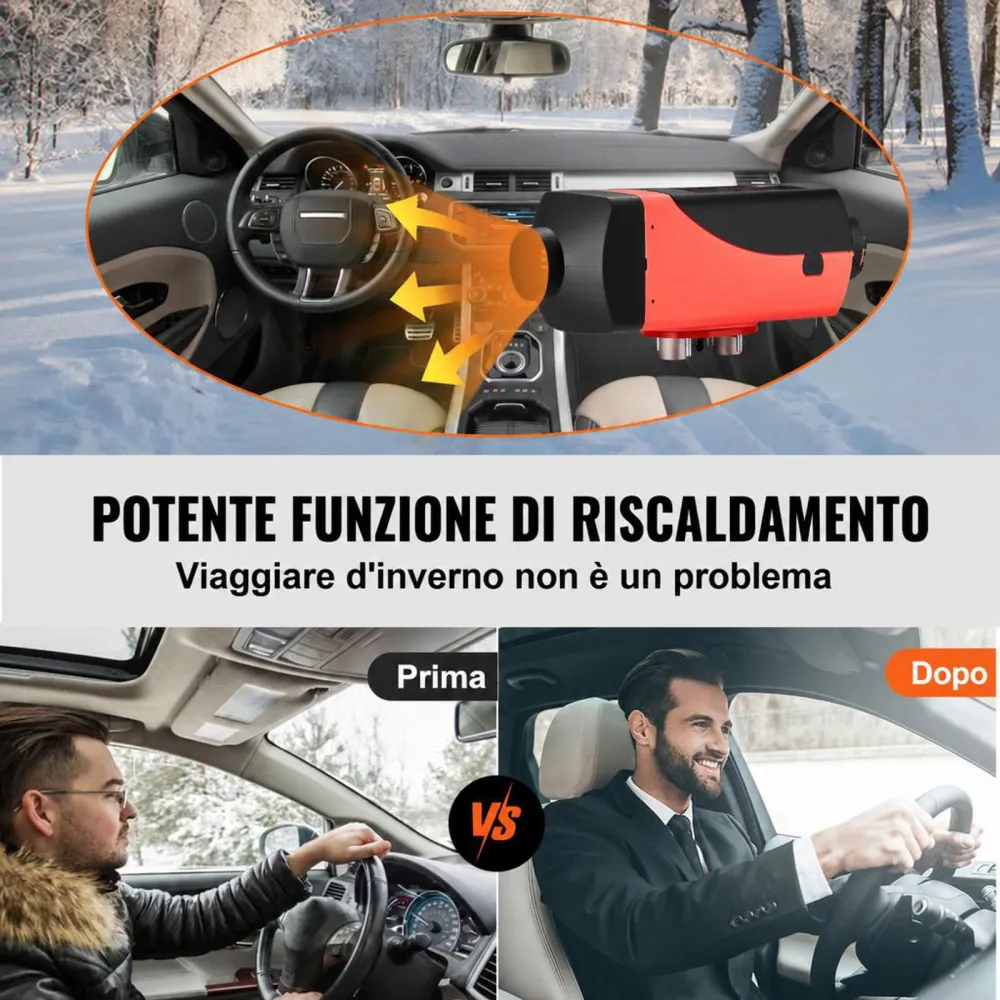 VEVOR Riscaldatore ad Aria Diesel 12V 2KW Riscaldatore Diesel da Parcheggio a Carburante con Silenziatore Serbatoio da 10 Litri, Interruttore LCD per Auto, Autobus, Camper, Camion