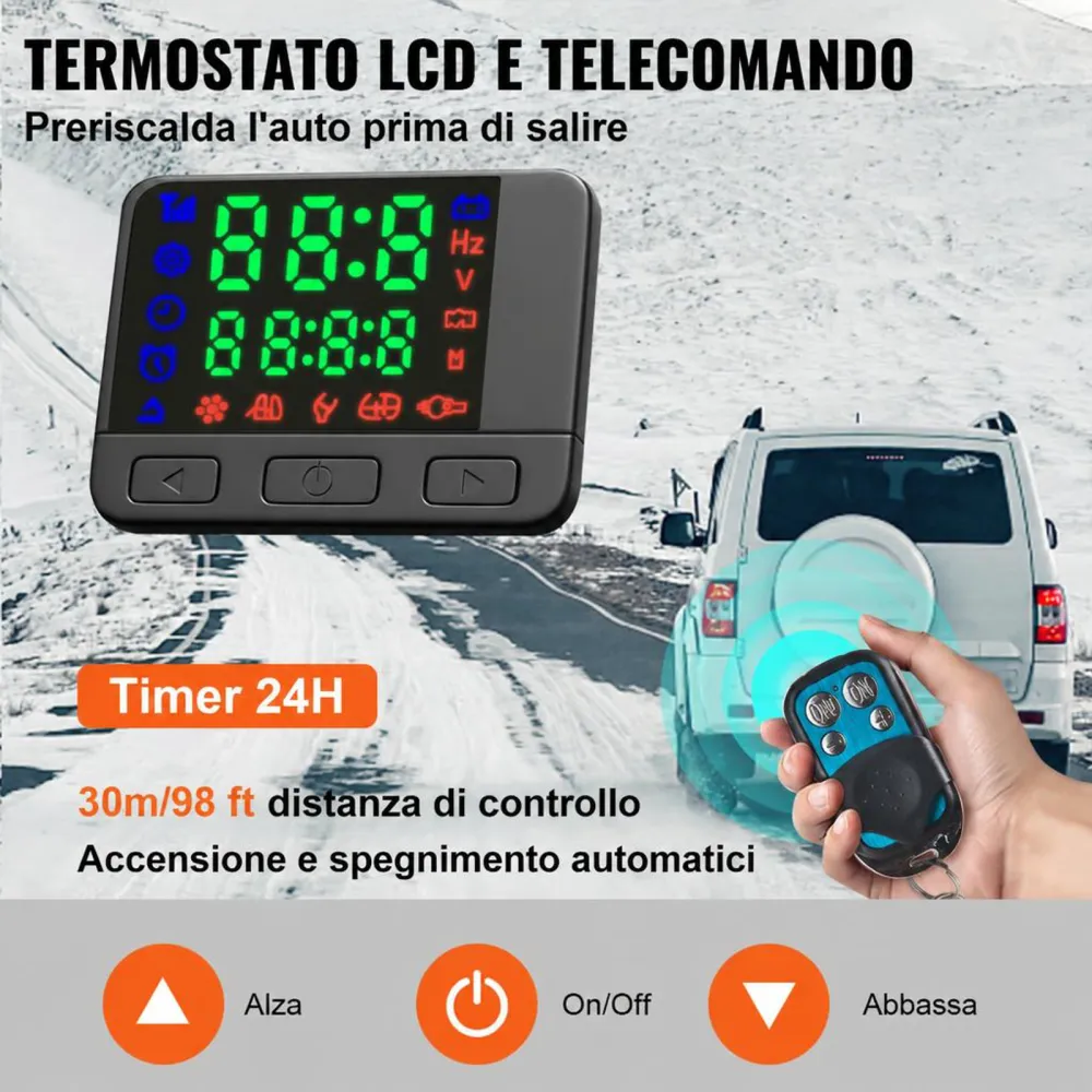VEVOR Riscaldatore ad Aria Diesel 12V 2KW Riscaldatore Diesel da Parcheggio a Carburante con Silenziatore Serbatoio da 10 Litri, Interruttore LCD per Auto, Autobus, Camper, Camion