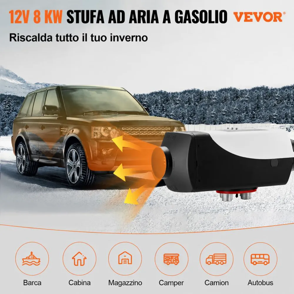 VEVOR Riscaldatore d'Aria Diesel da Parcheggio 12V 5-8KW con Telecomando LCD, Riscaldatore di Parcheggio Diesel a Carburante per Veicoli Camper Barca Camion Roulotte Autobus