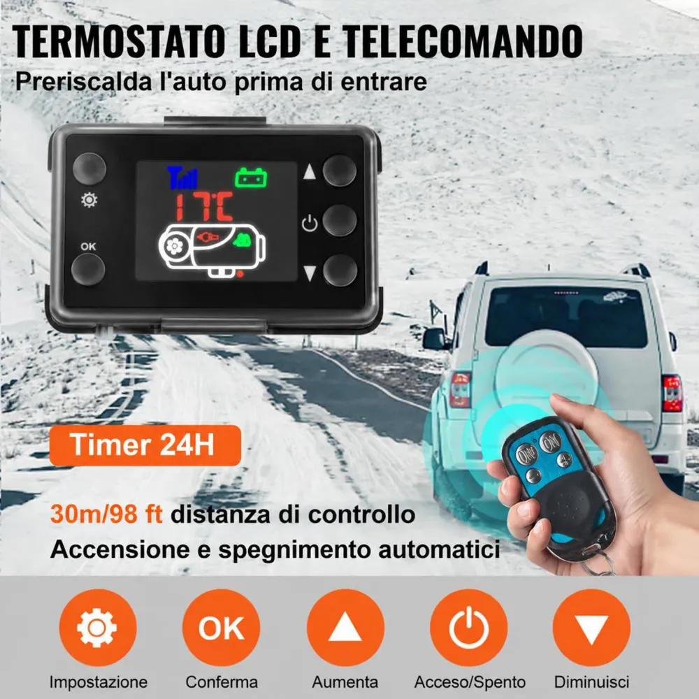 VEVOR Riscaldatore d'Aria Diesel da Parcheggio 12V 5-8KW con Telecomando LCD, Riscaldatore di Parcheggio Diesel a Carburante per Veicoli Camper Barca Camion Roulotte Autobus
