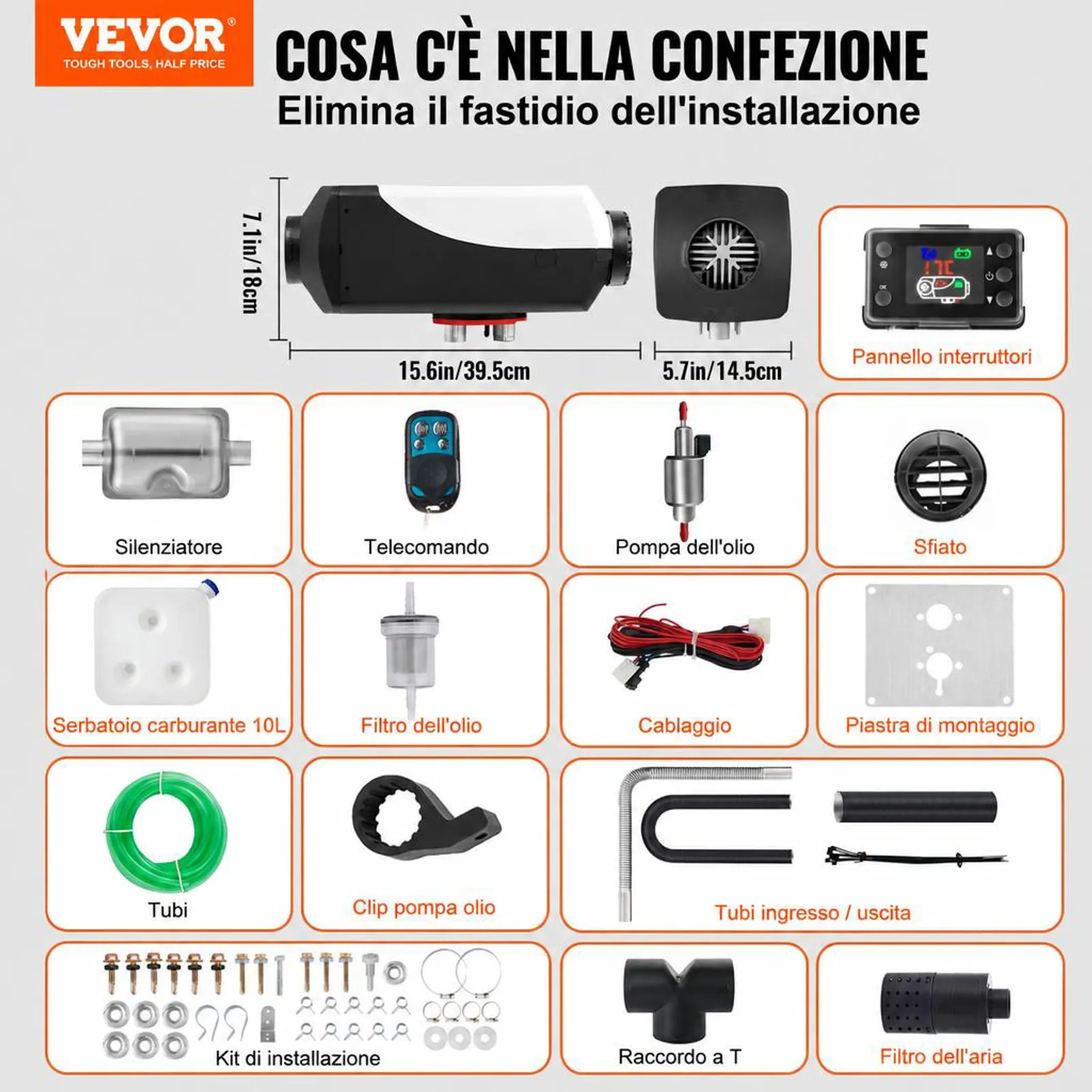VEVOR Riscaldatore d'Aria Diesel da Parcheggio 12V 5-8KW con Telecomando LCD, Riscaldatore di Parcheggio Diesel a Carburante per Veicoli Camper Barca Camion Roulotte Autobus