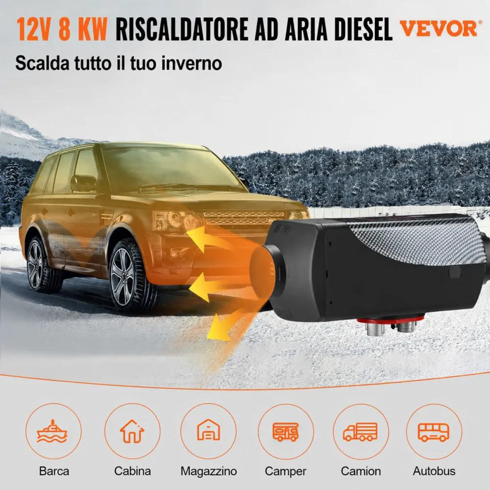 VEVOR Riscaldatore ad Aria Diesel da Parcheggio Riscaldatore per Auto 12V 5-8KW a Carburante con Interruttore LCD con Telecomando e Kit di Accessori per Camion Roulotte Camper Autobus